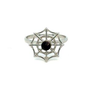Silver Spider Web Onyx Ring